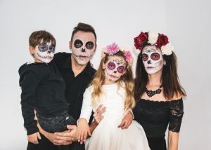 Halloween family portrait with the day of the dead facial makeup