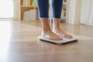 closeup of weighing on scale