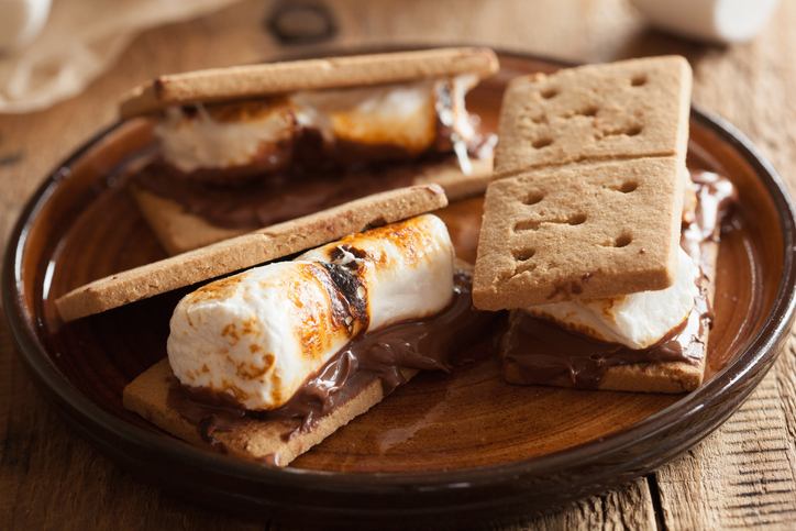 homemade marshmallow s'mores with chocolate on crackers