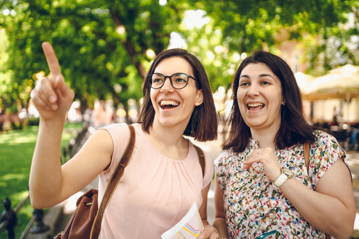 Two woman enjoy in walking